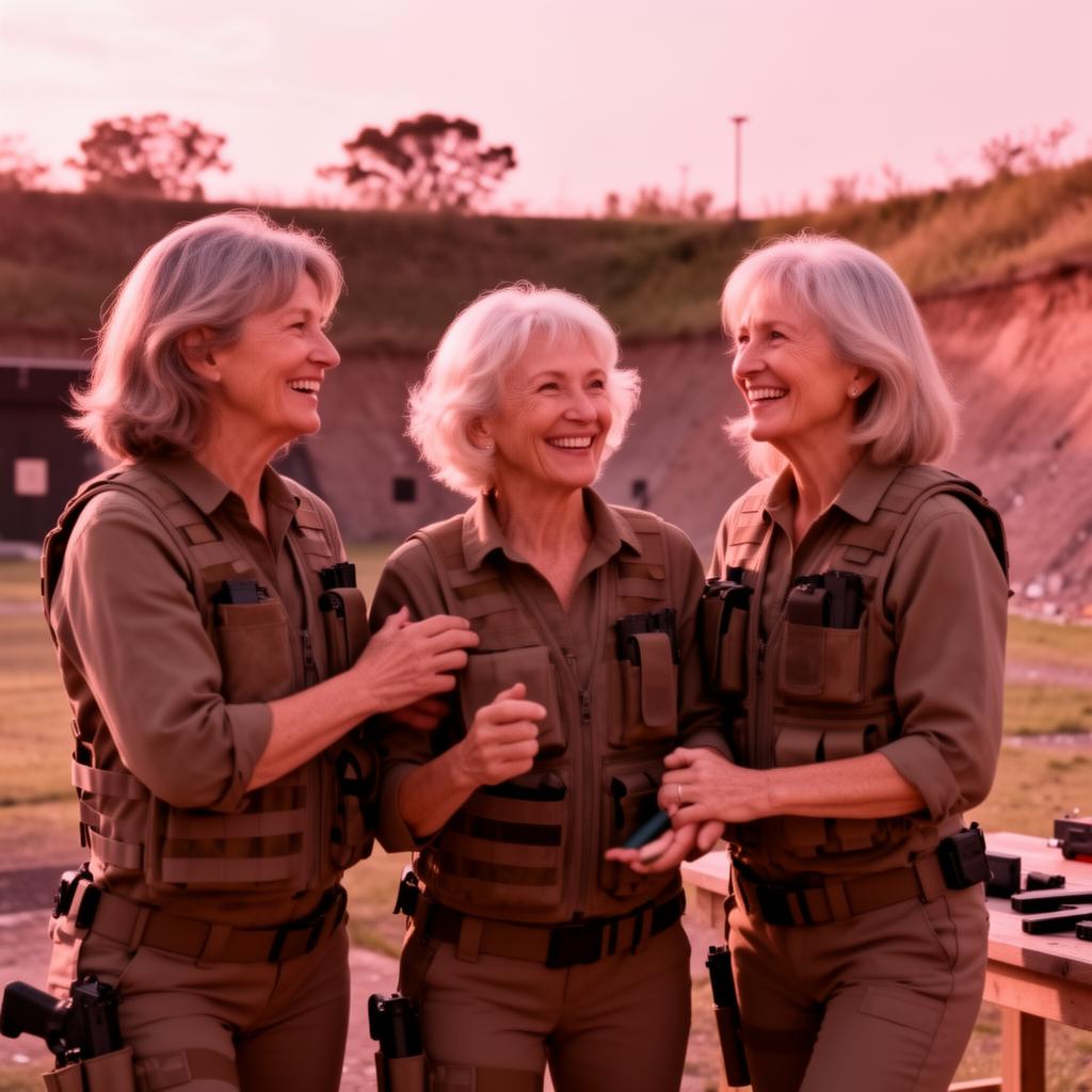 Women training together at an outdoor range with supportive sisterhood energy