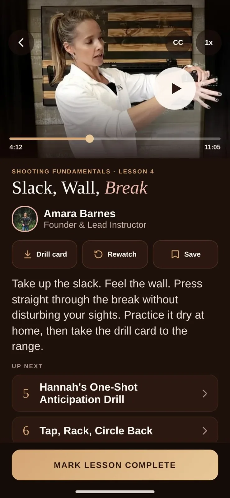 A course lesson in the WGOAA app